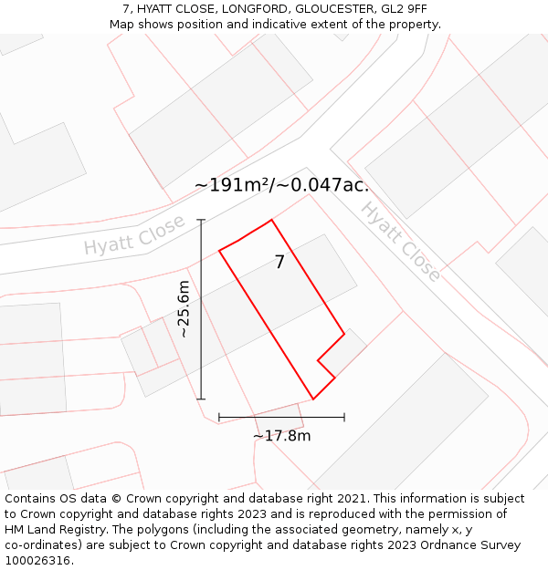 7, HYATT CLOSE, LONGFORD, GLOUCESTER, GL2 9FF: Plot and title map