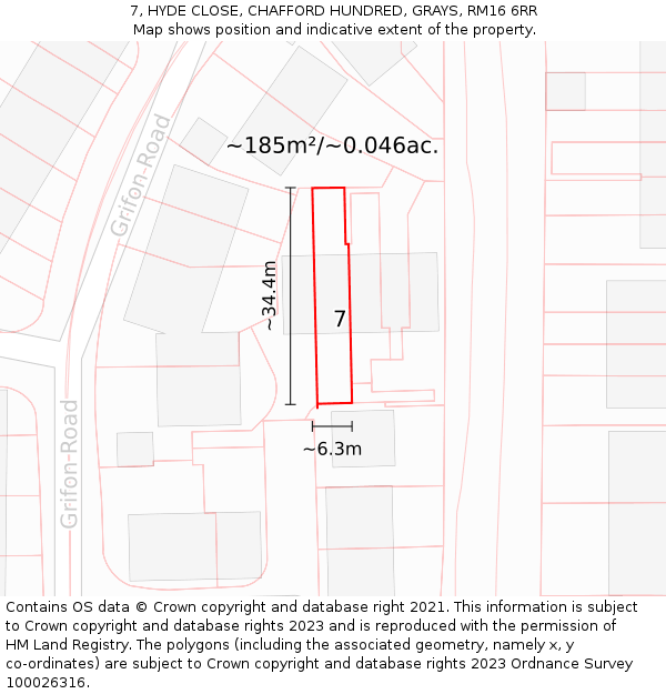 7, HYDE CLOSE, CHAFFORD HUNDRED, GRAYS, RM16 6RR: Plot and title map