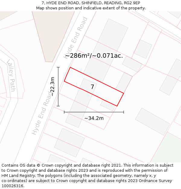 7, HYDE END ROAD, SHINFIELD, READING, RG2 9EP: Plot and title map