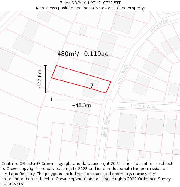 7, IANS WALK, HYTHE, CT21 5TT: Plot and title map