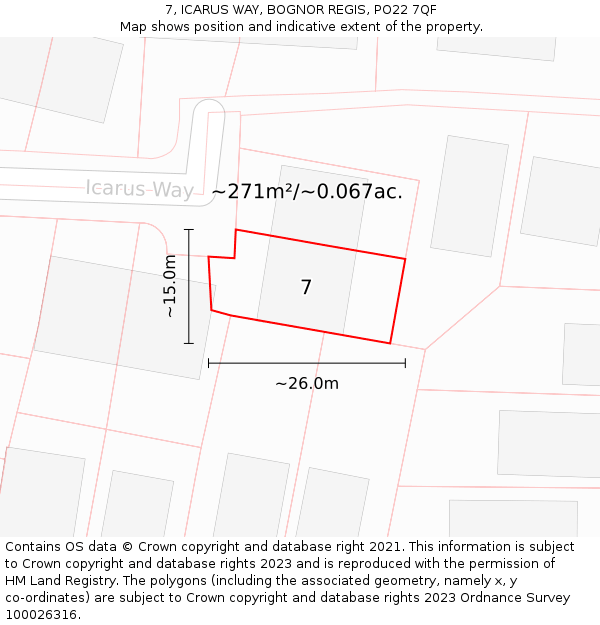 7, ICARUS WAY, BOGNOR REGIS, PO22 7QF: Plot and title map