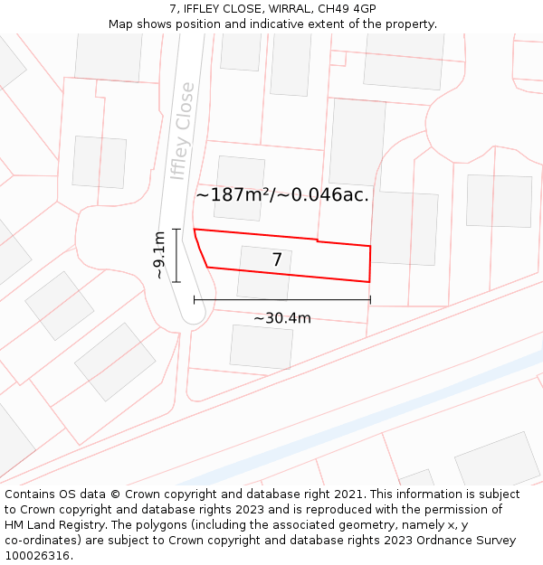7, IFFLEY CLOSE, WIRRAL, CH49 4GP: Plot and title map