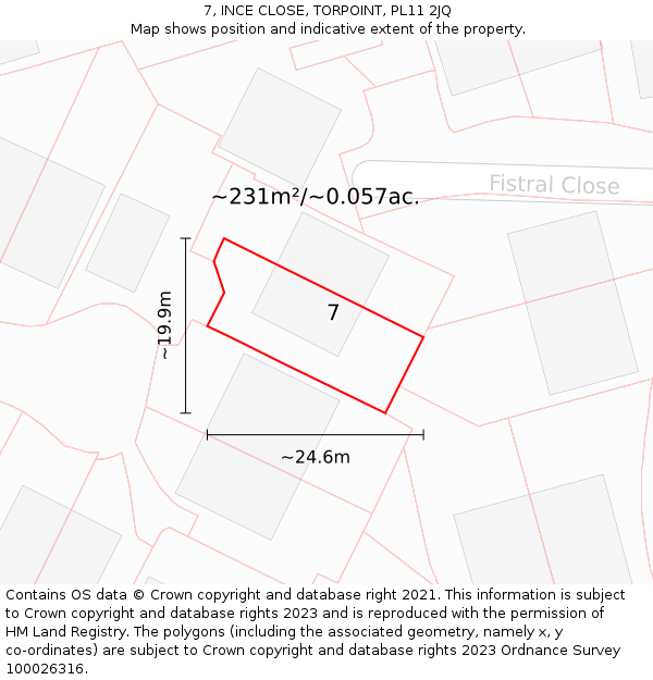 7, INCE CLOSE, TORPOINT, PL11 2JQ: Plot and title map