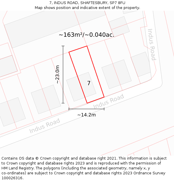 7, INDUS ROAD, SHAFTESBURY, SP7 8FU: Plot and title map