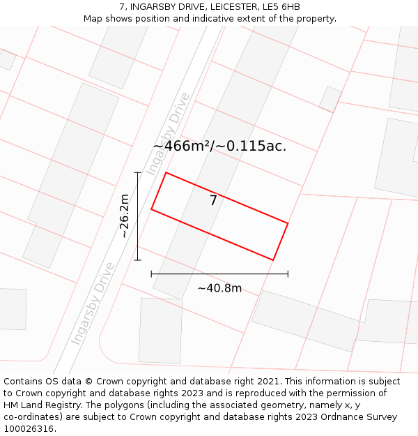 7, INGARSBY DRIVE, LEICESTER, LE5 6HB: Plot and title map