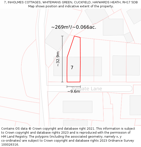 7, INHOLMES COTTAGES, WHITEMANS GREEN, CUCKFIELD, HAYWARDS HEATH, RH17 5DB: Plot and title map