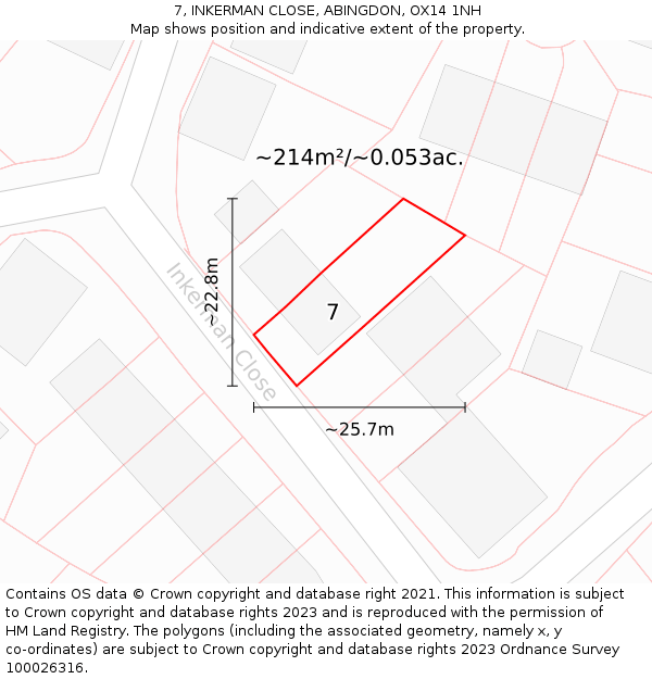 7, INKERMAN CLOSE, ABINGDON, OX14 1NH: Plot and title map