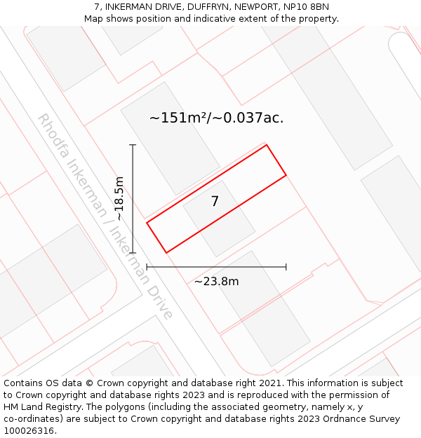 7, INKERMAN DRIVE, DUFFRYN, NEWPORT, NP10 8BN: Plot and title map