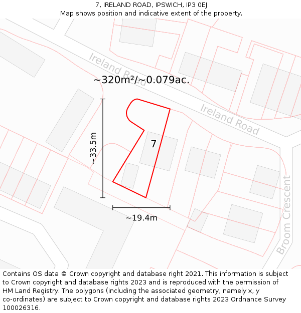 7, IRELAND ROAD, IPSWICH, IP3 0EJ: Plot and title map