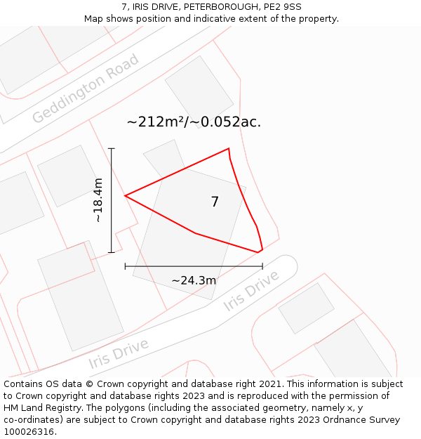 7, IRIS DRIVE, PETERBOROUGH, PE2 9SS: Plot and title map