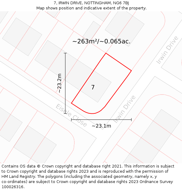7, IRWIN DRIVE, NOTTINGHAM, NG6 7BJ: Plot and title map
