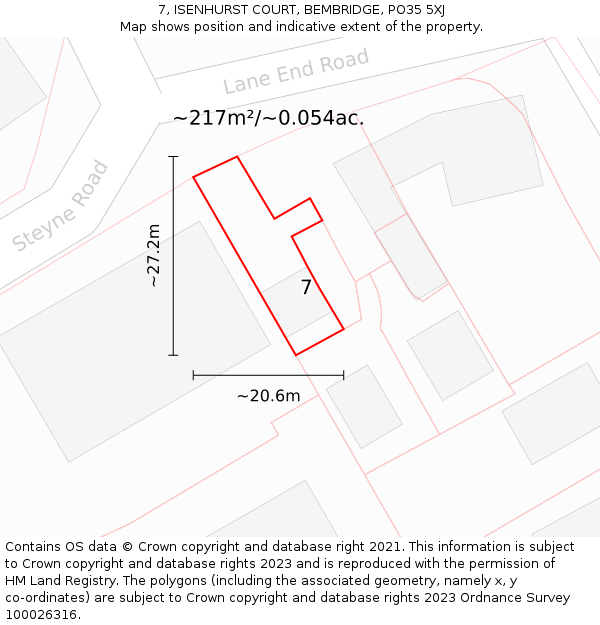 7, ISENHURST COURT, BEMBRIDGE, PO35 5XJ: Plot and title map