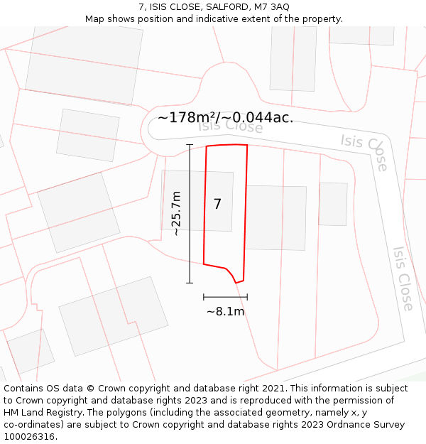 7, ISIS CLOSE, SALFORD, M7 3AQ: Plot and title map