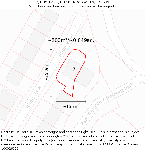 7, ITHON VIEW, LLANDRINDOD WELLS, LD1 5BX: Plot and title map