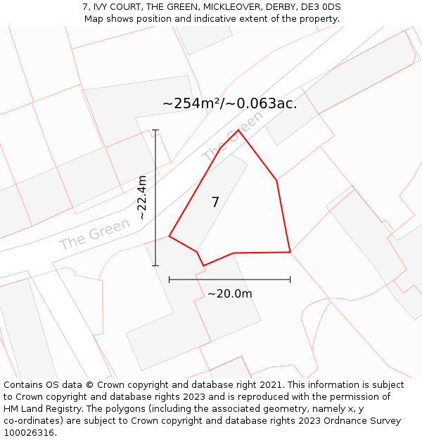 7, IVY COURT, THE GREEN, MICKLEOVER, DERBY, DE3 0DS: Plot and title map