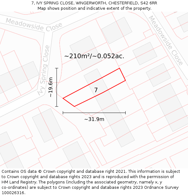 7, IVY SPRING CLOSE, WINGERWORTH, CHESTERFIELD, S42 6RR: Plot and title map