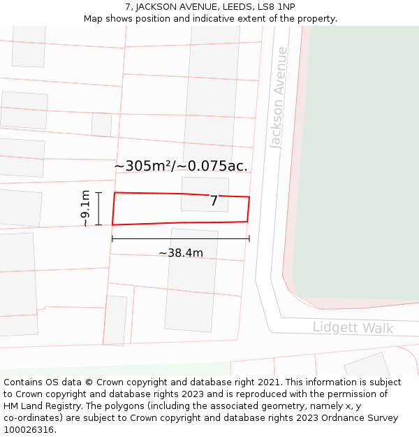 7, JACKSON AVENUE, LEEDS, LS8 1NP: Plot and title map