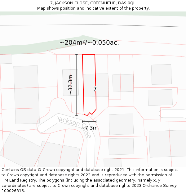 7, JACKSON CLOSE, GREENHITHE, DA9 9QH: Plot and title map