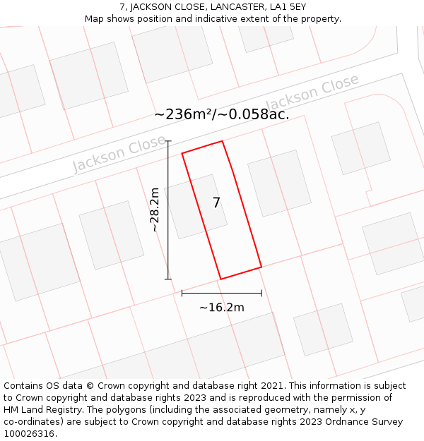7, JACKSON CLOSE, LANCASTER, LA1 5EY: Plot and title map