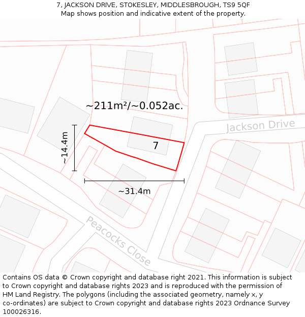 7, JACKSON DRIVE, STOKESLEY, MIDDLESBROUGH, TS9 5QF: Plot and title map