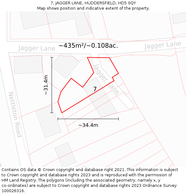7, JAGGER LANE, HUDDERSFIELD, HD5 0QY: Plot and title map