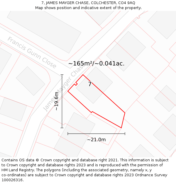 7, JAMES MAYGER CHASE, COLCHESTER, CO4 9AQ: Plot and title map