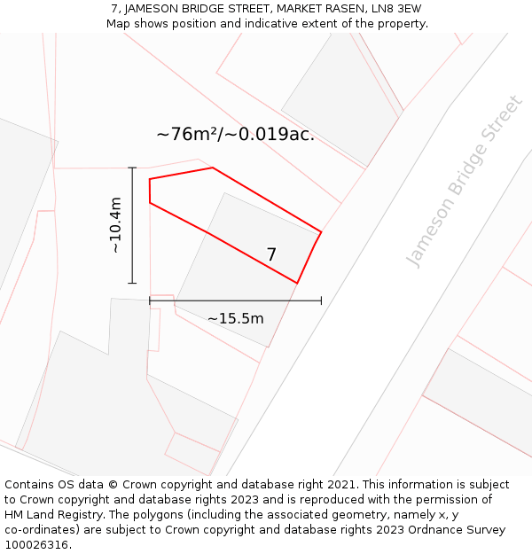 7, JAMESON BRIDGE STREET, MARKET RASEN, LN8 3EW: Plot and title map