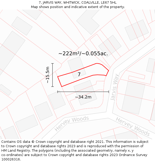 7, JARVIS WAY, WHITWICK, COALVILLE, LE67 5HL: Plot and title map