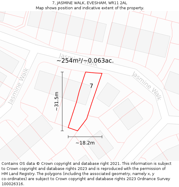 7, JASMINE WALK, EVESHAM, WR11 2AL: Plot and title map