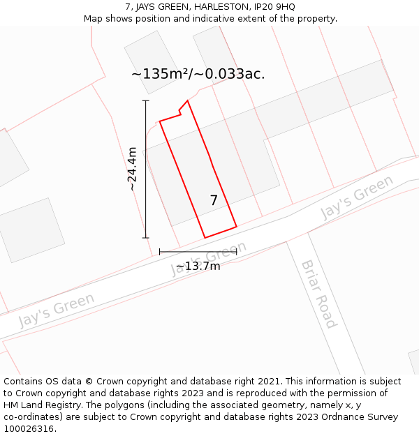 7, JAYS GREEN, HARLESTON, IP20 9HQ: Plot and title map