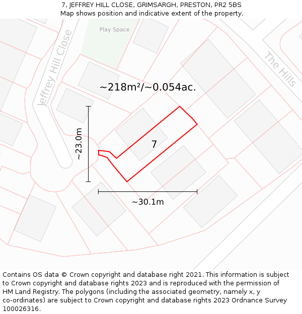 7, JEFFREY HILL CLOSE, GRIMSARGH, PRESTON, PR2 5BS: Plot and title map