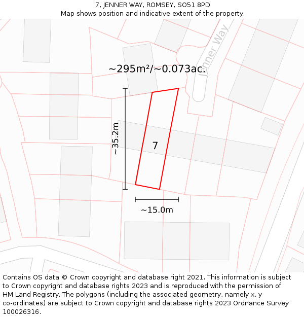 7, JENNER WAY, ROMSEY, SO51 8PD: Plot and title map