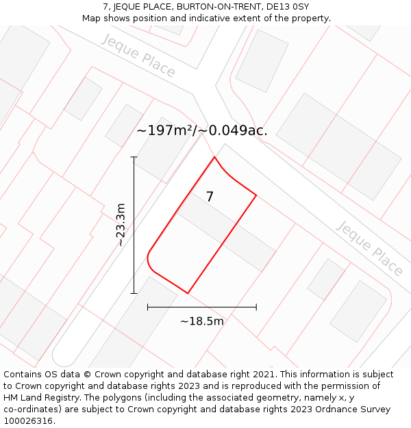 7, JEQUE PLACE, BURTON-ON-TRENT, DE13 0SY: Plot and title map