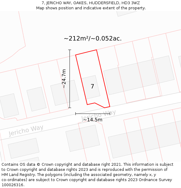 7, JERICHO WAY, OAKES, HUDDERSFIELD, HD3 3WZ: Plot and title map