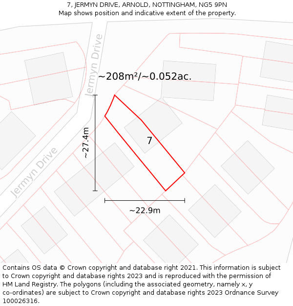 7, JERMYN DRIVE, ARNOLD, NOTTINGHAM, NG5 9PN: Plot and title map