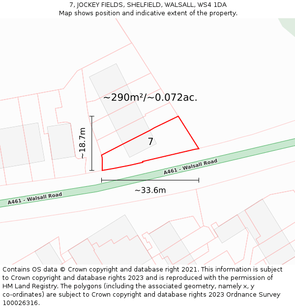 7, JOCKEY FIELDS, SHELFIELD, WALSALL, WS4 1DA: Plot and title map