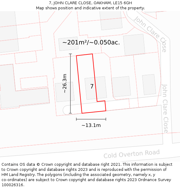 7, JOHN CLARE CLOSE, OAKHAM, LE15 6GH: Plot and title map