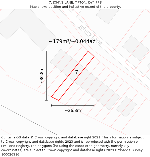 7, JOHNS LANE, TIPTON, DY4 7PS: Plot and title map