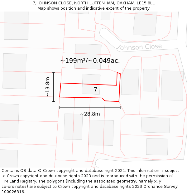 7, JOHNSON CLOSE, NORTH LUFFENHAM, OAKHAM, LE15 8LL: Plot and title map