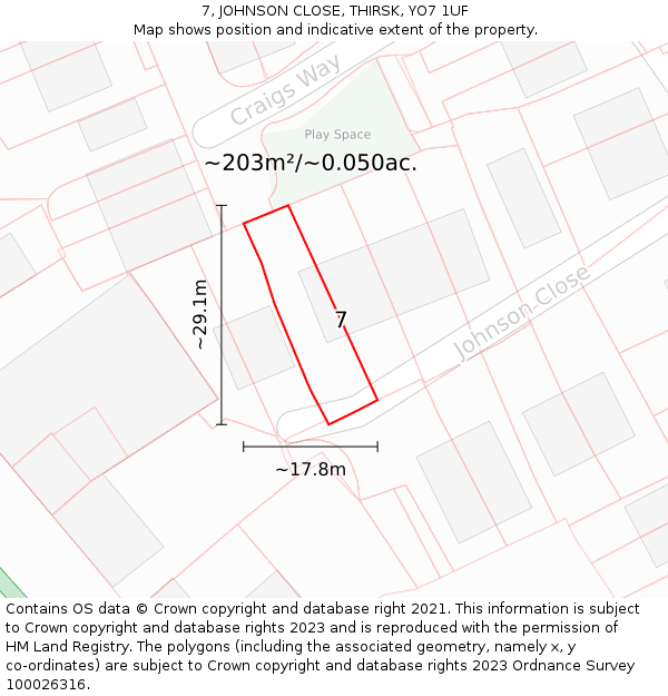 7, JOHNSON CLOSE, THIRSK, YO7 1UF: Plot and title map
