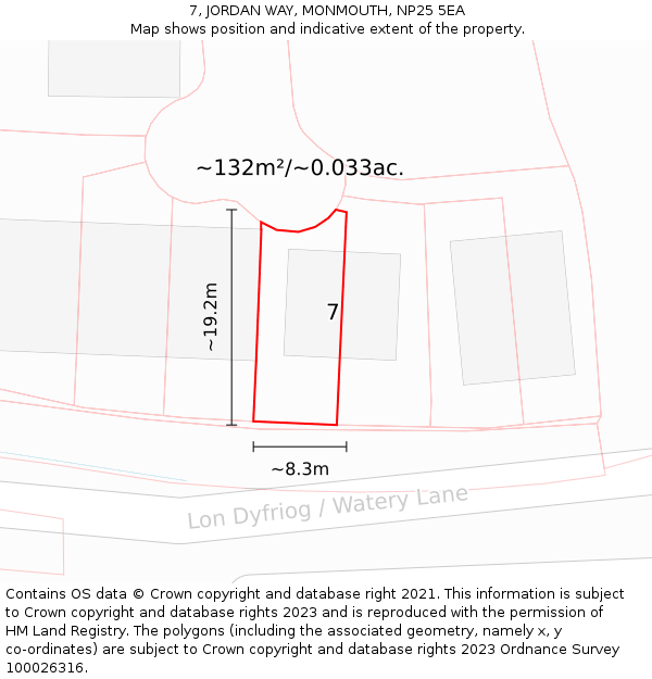 7, JORDAN WAY, MONMOUTH, NP25 5EA: Plot and title map