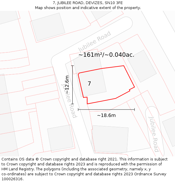 7, JUBILEE ROAD, DEVIZES, SN10 3FE: Plot and title map