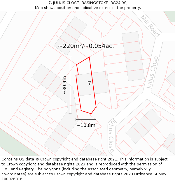7, JULIUS CLOSE, BASINGSTOKE, RG24 9SJ: Plot and title map