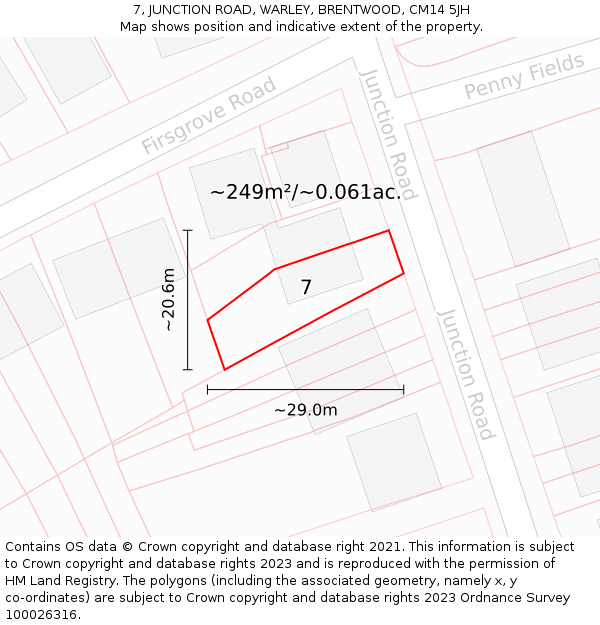 7, JUNCTION ROAD, WARLEY, BRENTWOOD, CM14 5JH: Plot and title map