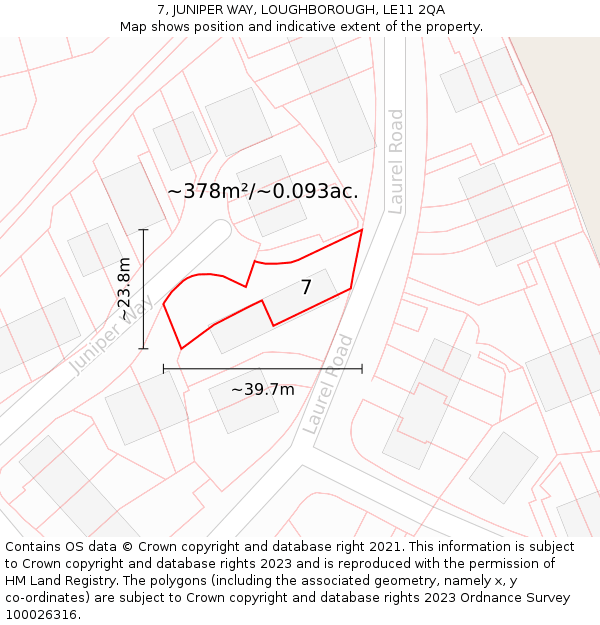 7, JUNIPER WAY, LOUGHBOROUGH, LE11 2QA: Plot and title map