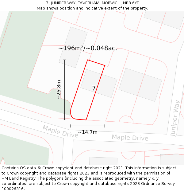 7, JUNIPER WAY, TAVERHAM, NORWICH, NR8 6YF: Plot and title map