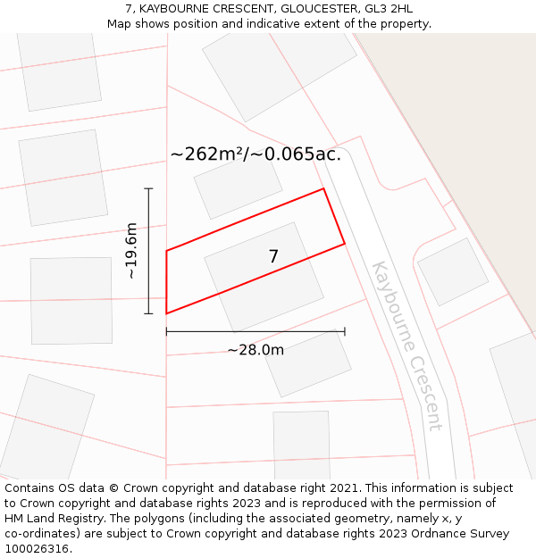 7, KAYBOURNE CRESCENT, GLOUCESTER, GL3 2HL: Plot and title map