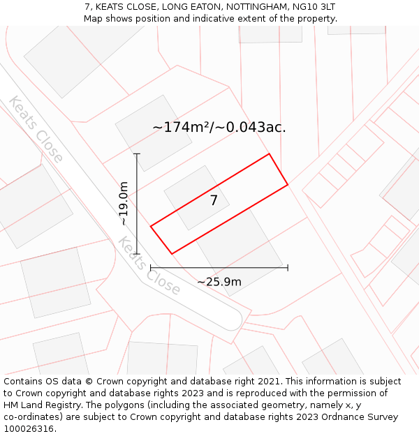 7, KEATS CLOSE, LONG EATON, NOTTINGHAM, NG10 3LT: Plot and title map