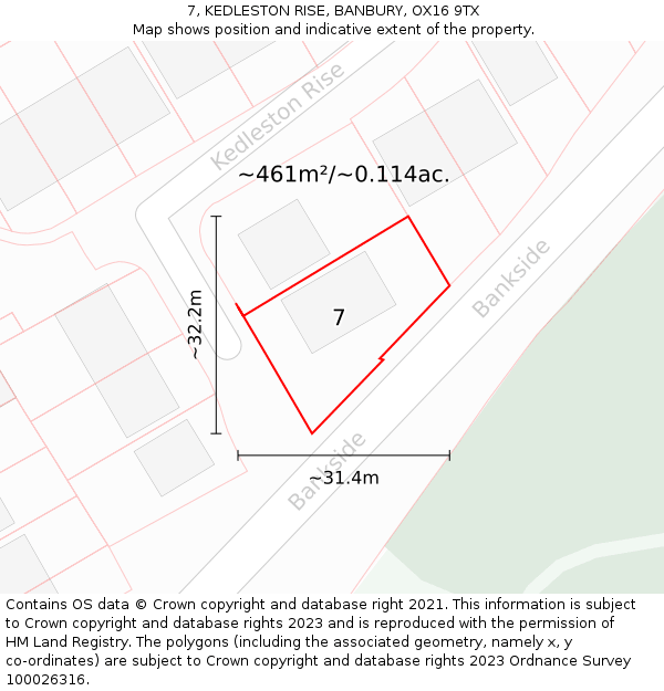 7, KEDLESTON RISE, BANBURY, OX16 9TX: Plot and title map