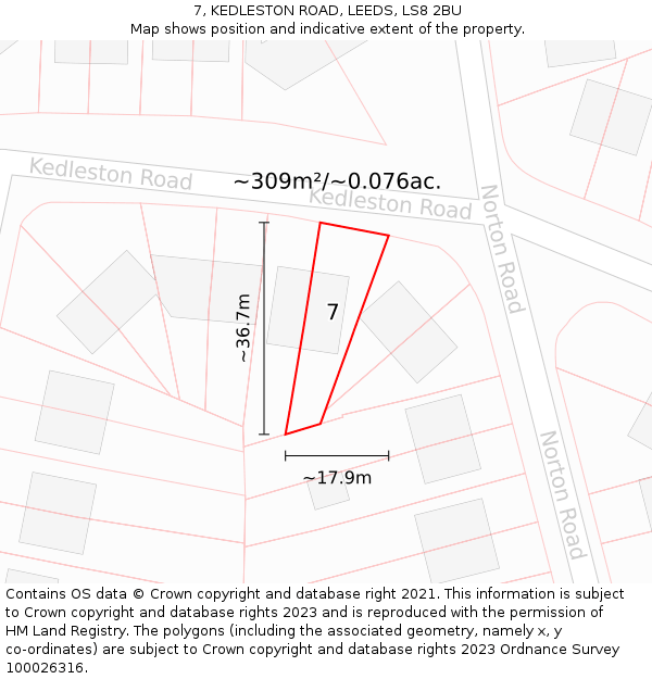 7, KEDLESTON ROAD, LEEDS, LS8 2BU: Plot and title map